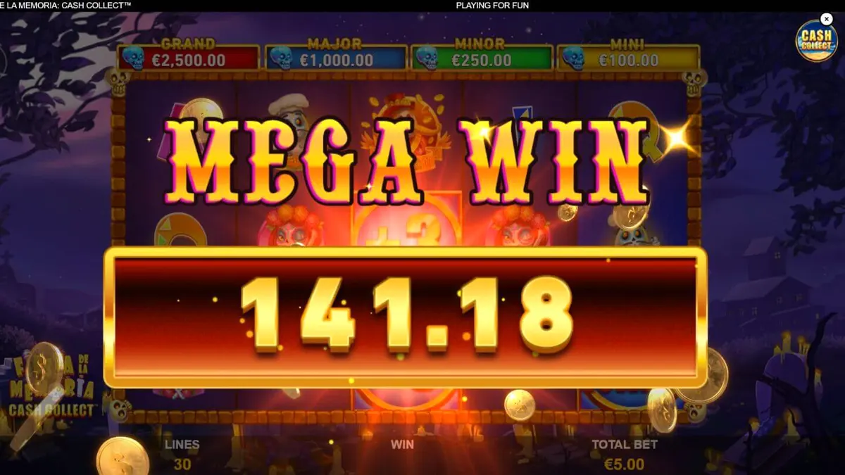 Interface vibrante do slot Fiesta de la Memoria Cash Collect com elementos neon